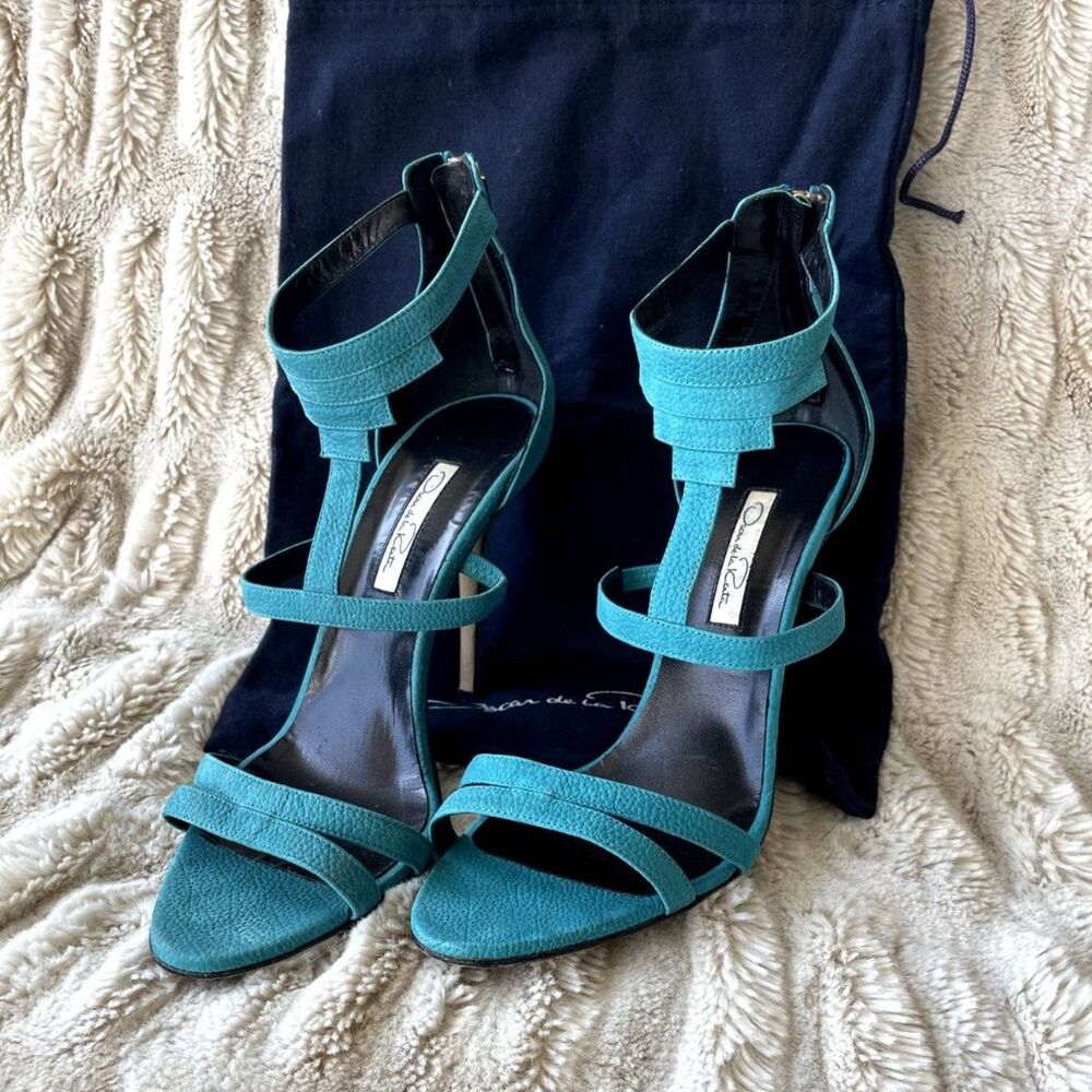 Oscar de la Renta Teal Blue Strappy Stiletto Heels Size 39 / US 8.5